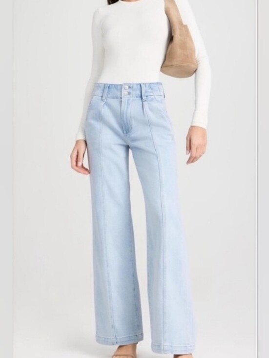 PAIGE Denim - Paige Brooklyn Light  Blue High-Waist Wide-Leg Jeans Size 29